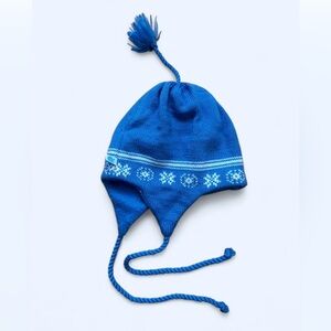 100% Wool Blue Knit Winter Hat with Tassel